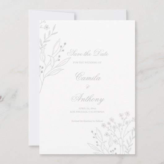 Invitation Mariage de Boho Floral Corner Argent (Devant)
