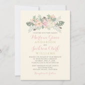 Invitation Mariage de Boho ivoire rose et or Floral (Devant)