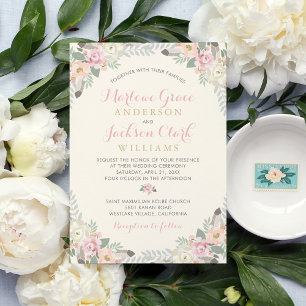 Invitation Mariage de Boho ivoire rose et or Floral