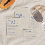 Invitation Mariage de Boho moderne bleu Whimsical français ré<br><div class="desc">Ce faire-part de mariage est parfait pour votre mariage si vous recherchez un design unique et facile à éditer.Une élégante invitation à modèle mariage crème simple et minimaliste unique. Ce qui présente un arrière - plan crémeux simple. Et les prénoms de mariée et mariée bleu dans la police parisienne. et...</div>