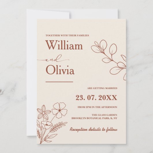 Invitation Mariage de Boho Orange Brûlé (Devant)