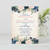 Invitation Mariage de Boho Russe Rose Rose Rose Bleu Marine (Debout devant)