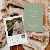 Invitation Mariage de Boho vert Dusty moderne Photo QR Code R