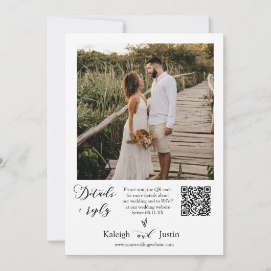 Invitation Mariage de Boho vert Dusty moderne Photo QR Code R (Dos)