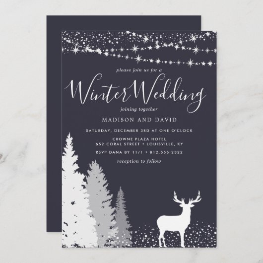Invitation Mariage de bois de cerfs d'hiver rustique (Devant / Derrière)