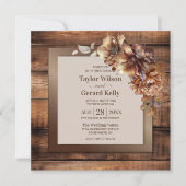 Invitation Mariage de bois de fleurs d'orange brulé rustique (Devant)