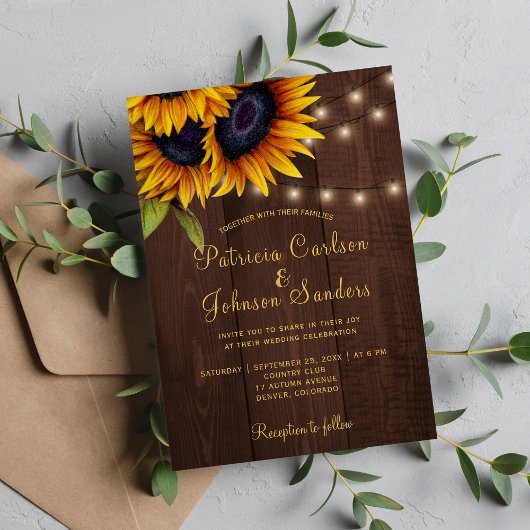 Invitation Mariage de bois de grange de tournesol rustique