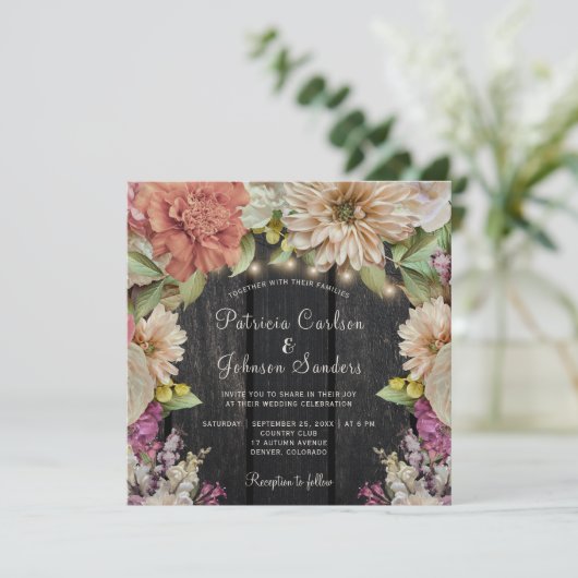 Invitation Mariage de bois de grange fleurie rustique (Debout devant)