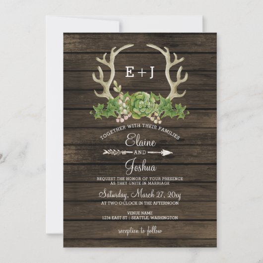 Invitation Mariage de bois de grange rustique Succulent Antle (Devant)