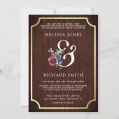 Invitation Mariage de bois de l'esperie florale bleu Bourgogn (Devant)