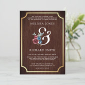 Invitation Mariage de bois de l'esperie florale bleu Bourgogn (Debout devant)