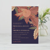 Invitation Mariage de bois floral rouge bleu marine (Debout devant)