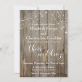 Invitation Mariage de Bois Patiné Brun et Lumières Blanches (Devant)