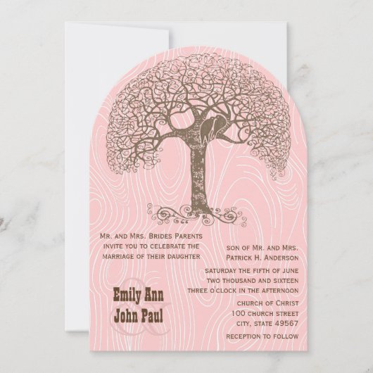 Invitation Mariage de bois rose Inséparable Brown Arbre (Devant)