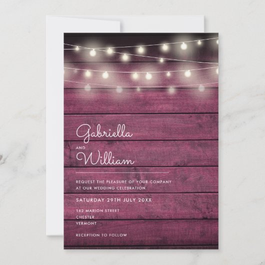 Invitation Mariage de bois rouge rustique (Devant)