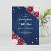 Invitation Mariage de bois rustique Bleu Blush de la marine d (Debout devant)