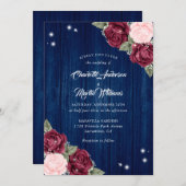 Invitation Mariage de bois rustique Bleu Blush de la marine d (Devant / Derrière)
