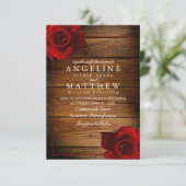 Invitation Mariage de bois rustique de rose rousse de Bourgog (Debout devant)