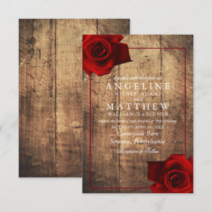 Invitation Mariage de bois rustique de rose rousse de Bourgog