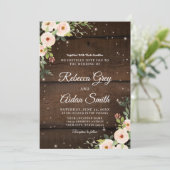 Invitation Mariage de bois rustique et fleuri (Debout devant)