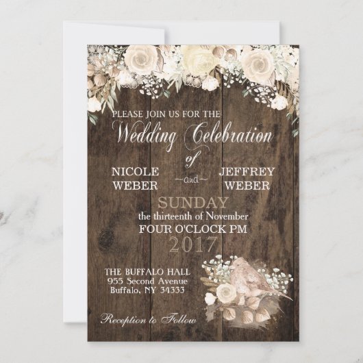 Invitation Mariage de bois rustique Floral (Devant)