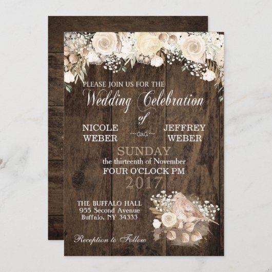 Invitation Mariage de bois rustique Floral (Devant / Derrière)