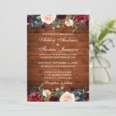 Invitation Mariage de bois rustique Floral Bourgogne Invitati (Debout devant)