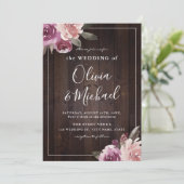 Invitation Mariage de bois rustique mauve et mûrier (Debout devant)