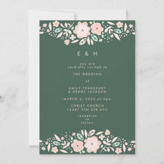 Invitation Mariage de bois vert émeraude de printemps (Devant)