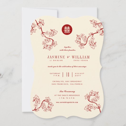 Invitation Mariage de bonheur double de fleurs de prunes/de p (Devant)