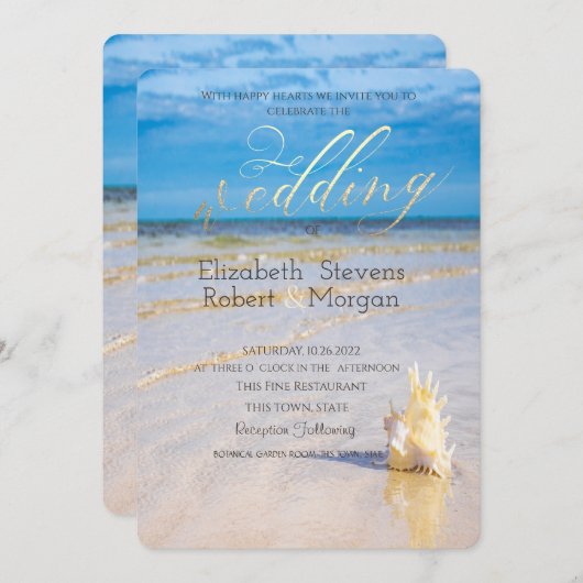 Invitation Mariage de bord de mer de Beach Waves (Devant / Derrière)