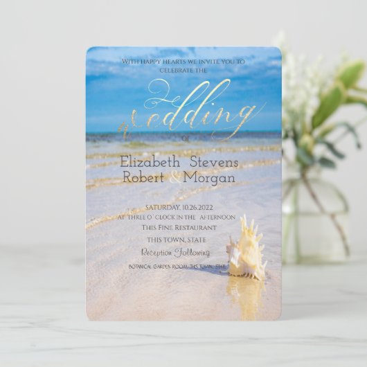Invitation Mariage de bord de mer de Beach Waves (Debout devant)