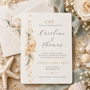 Invitation Mariage de bord de mer étoile de mer coquillage