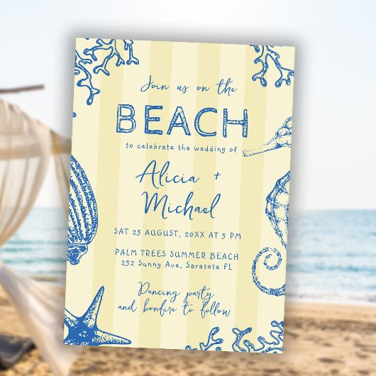 Invitation Mariage de bord de mer fantaisiste dessiné à la ma