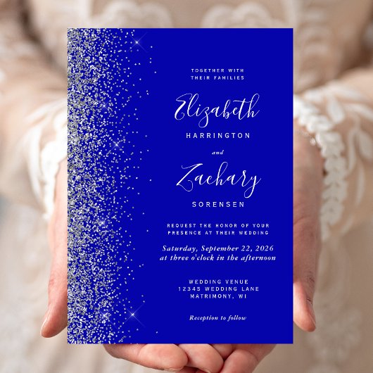 Invitation Mariage de bord de Parties scintillant Royal Blue 