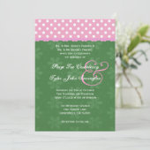 Invitation Mariage de bord vert et ruban rose Pois (Debout devant)