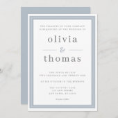 Invitation Mariage de bordure bleu Dusty simple et élégant (Devant / Derrière)
