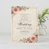 Invitation Mariage de bordure de fleurs d'Amber Rose (Debout devant)