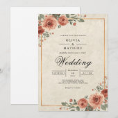 Invitation Mariage de bordure de fleurs d'Amber Rose (Devant / Derrière)