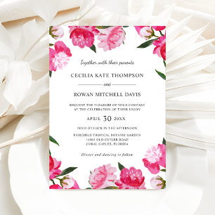 Invitation Mariage de bordure de pivoine aquarelle rose vibra