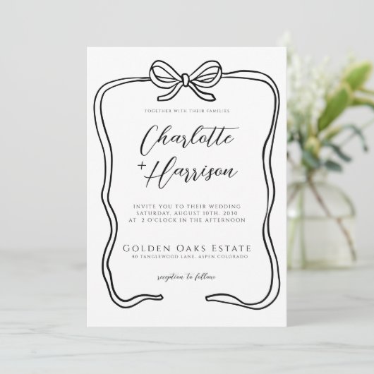 Invitation Mariage de bordure de ruban de script Whimsical (Debout devant)