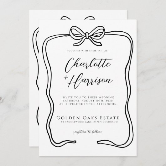Invitation Mariage de bordure de ruban de script Whimsical (Devant / Derrière)