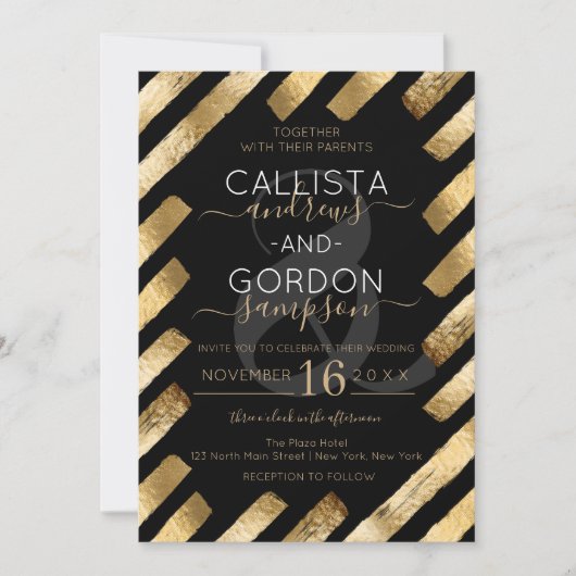 Invitation Mariage de bordure en bande en or noir chic (Devant)