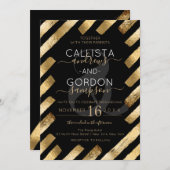 Invitation Mariage de bordure en bande en or noir chic (Devant / Derrière)