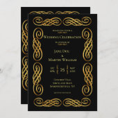 Invitation Mariage de bordure en or classique (Devant / Derrière)