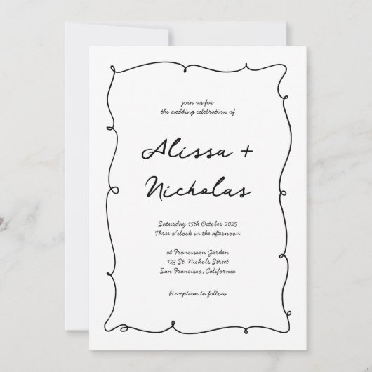 Invitation Mariage de bordure et de script de monogramme à ma (Devant)