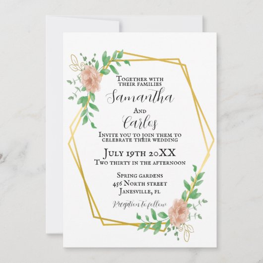 Invitation Mariage de bordure floral rose pâle (Devant)