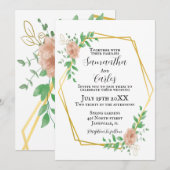 Invitation Mariage de bordure floral rose pâle (Devant / Derrière)