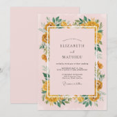 Invitation Mariage de bordure florale ambre (Devant / Derrière)