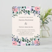 Invitation Mariage de bordure florale aquarelle rose et viole (Debout devant)